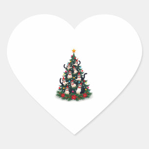 Pegatina En Forma De Corazón Tuxedo Cat Árbol de Navidad Tuxedo Cat Luces Xmas