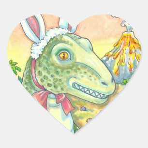 PEGATINA EN FORMA DE CORAZÓN TYRANNOSAURUS, CUTE T-REX, EASTER BUNNY DINO