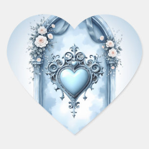 Pegatina En Forma De Corazón Un arco azul claro ornamentado con acentos florale