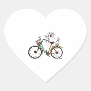 Pegatina En Forma De Corazón Un gato monta una bicicleta colorida - Gatos - Reg