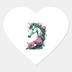 Pegatina En Forma De Corazón Un majestuoso unicornio con una belleza florecient