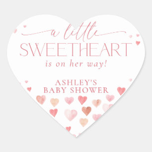 Pegatina En Forma De Corazón Un poco querido, Chica rosado Baby Shower