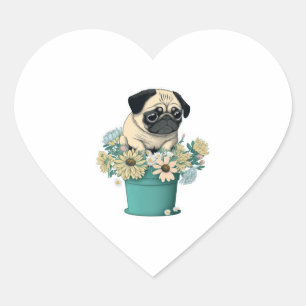 Pegatina En Forma De Corazón Un pug lindo