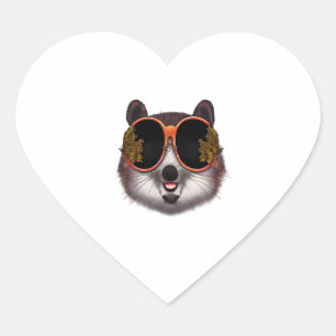 Pegatina En Forma De Corazón Un Tanuki Guay Con Gafas De Sol Ornadas