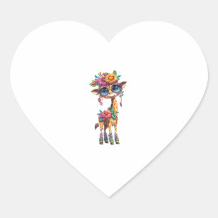 Pegatina En Forma De Corazón Una Cuidada Girafa Infantil Con Acento Floral Y De