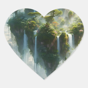 Pegatina En Forma De Corazón Una isla flotante surrealista en el cielo