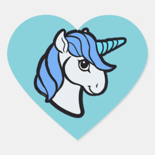Pegatina En Forma De Corazón Unicornio azul