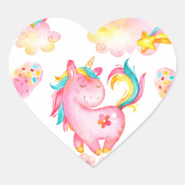 Pegatina En Forma De Corazón Unicornio bebé jugando en su jardín Multiproductos
