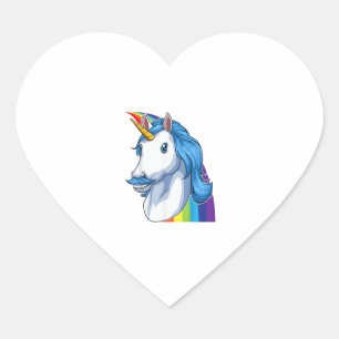 Pegatina En Forma De Corazón Unicornio con Mustache Dadacorn Dadicorn Unicorn D