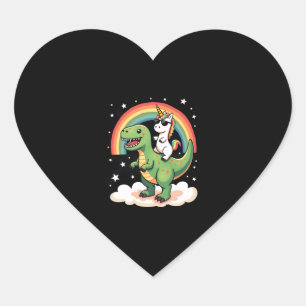 Pegatina En Forma De Corazón Unicornio de Arcoíris montando T rex - Dinosaurio