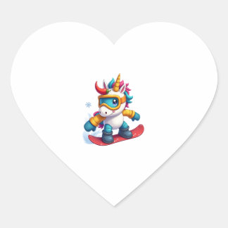 Pegatina En Forma De Corazón Unicornio en Snowboard - Divertido Esquí y Deporte