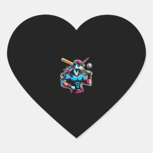 Pegatina En Forma De Corazón Unicornio Enfadado Genial Jugando Bate De Bola De