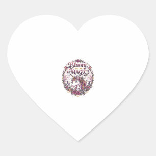 Pegatina En Forma De Corazón Unicornio florece con magia lista POD Fondo blanco