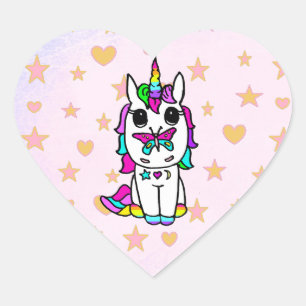 Pegatina En Forma De Corazón Unicornio lindo con estrellas y corazones de marip