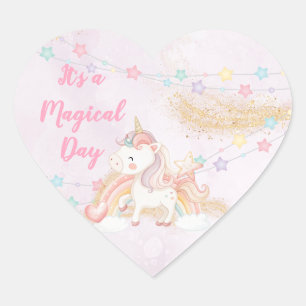 Pegatina En Forma De Corazón Unicornio Mágico