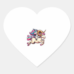 Pegatina En Forma De Corazón Unicornio montando carnero niños niñas hombres muj