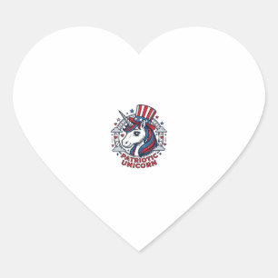Pegatina En Forma De Corazón Unicornio Patriótico Gráfico de Grabado Vintage_1