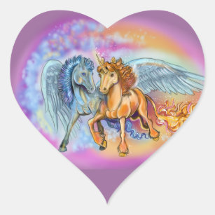 Pegatina En Forma De Corazón Unicornio Pegasus~stickers del viento y de la