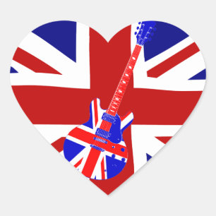 Pegatina En Forma De Corazón Union Jack British Guitar Art 2 Cardilla