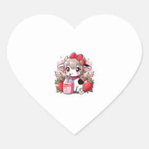Pegatina En Forma De Corazón Vaca de fresa Kawaii Anime Fresa Leche _6