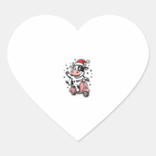 Pegatina En Forma De Corazón Vaca de Navidad montando scooter rosa vintage vect