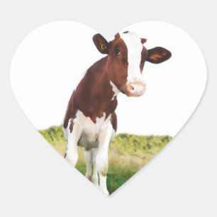 Pegatina En Forma De Corazón Vaca lechera - Brown pintado y Holstein blanca