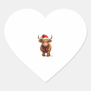 Pegatina En Forma De Corazón Vaca navideña vintage de las Tierras Altas con som