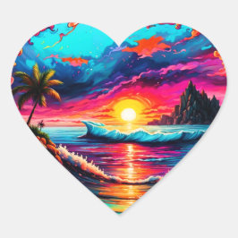 Pegatina En Forma De Corazón Valentine Beach Design