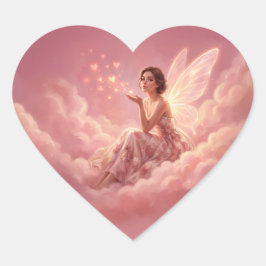 Pegatina En Forma De Corazón Valentine Fairy on Pink Clouds Fantasy Art