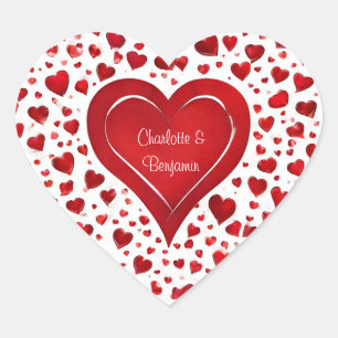 Pegatina En Forma De Corazón Valentine Girly Red Y White Name