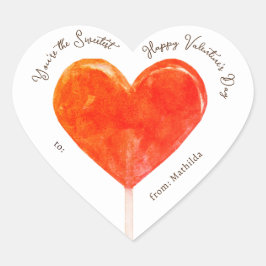 Pegatina En Forma De Corazón Valentine Naranja Heart Lollipop