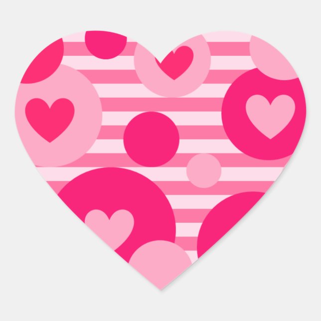 Pegatina En Forma De Corazón Valentine Stripe Dots Hearts (Anverso)