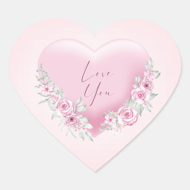 Pegatina En Forma De Corazón Valentines Pink Heart (Anverso)