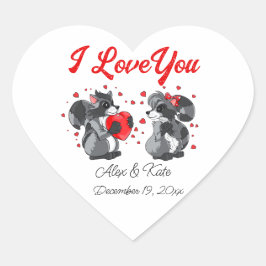 Pegatina En Forma De Corazón Valentines Raccoon