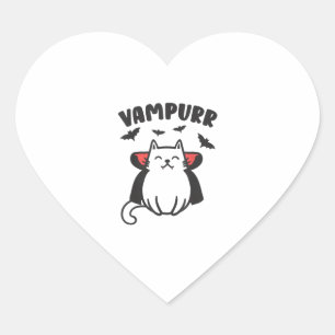 Pegatina En Forma De Corazón Vampurr Cute Adorable Cat Amantes Vampire Hallowee