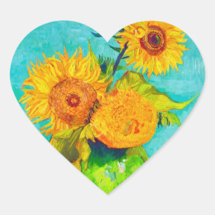 Pegatina En Forma De Corazón Van Gogh Sunflowers