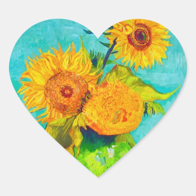 Pegatina En Forma De Corazón Van Gogh Sunflowers (Anverso)