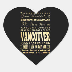 Pegatina En Forma De Corazón Vancouver City of Canada Typography Art