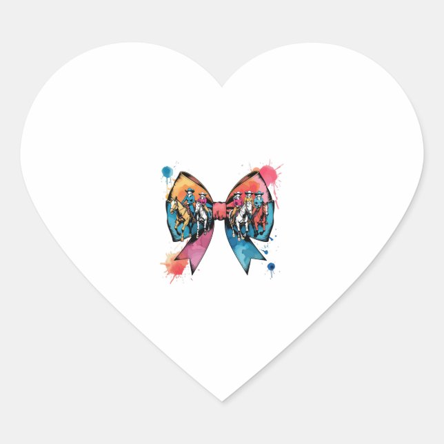 Pegatina En Forma De Corazón Vaquera montando caballo Coquette Bow (Anverso)