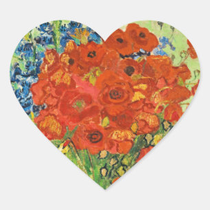 Pegatina En Forma De Corazón Vase con Cornflowers y Poppies, Van Gogh