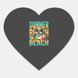 Pegatina En Forma De Corazón Vector de vacaciones de perro en la playa de veran