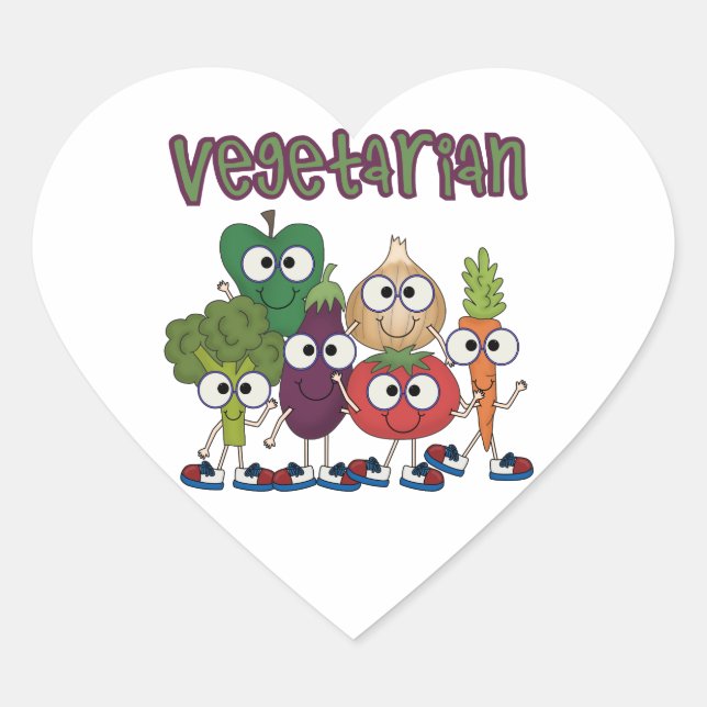 Pegatina En Forma De Corazón Vegetariano (Anverso)