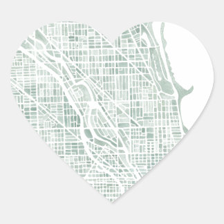 Pegatina En Forma De Corazón Verde azul de los seaglass del mapa de la acuarela