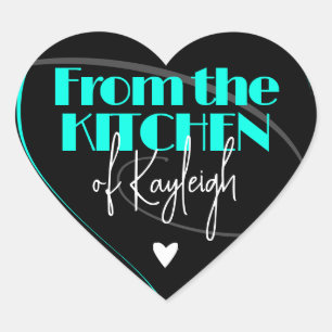 Pegatina En Forma De Corazón Verde azulado brillante de la cocina con nombre de