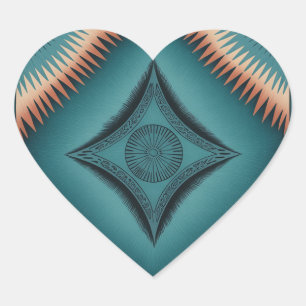 Pegatina En Forma De Corazón Verde azulado Navajo Peach Sunburst Home & Living