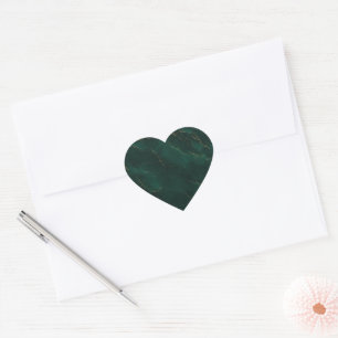 Pegatina En Forma De Corazón Verde Esmeralda y Textura de Mármol de Oro de Lujo