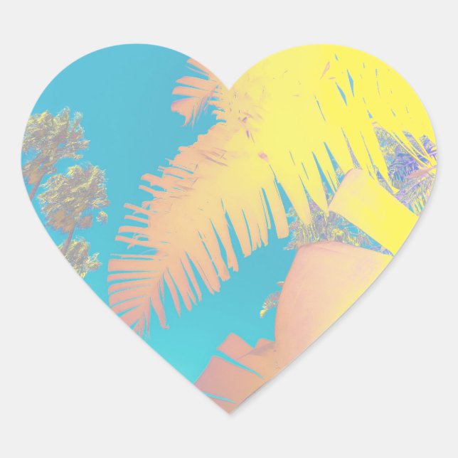 Pegatina En Forma De Corazón Vibes positivas de palmeras tropicales (Anverso)
