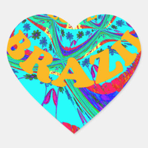 Pegatina En Forma De Corazón Vibrante patrón floral: tributo brasileño come amo