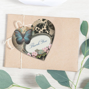 Pegatina En Forma De Corazón victoriano de la mariposa floral de steampunk Ephe