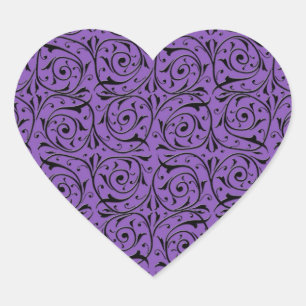 Pegatina En Forma De Corazón Vid s abstractas que giran Púrpura y Negro